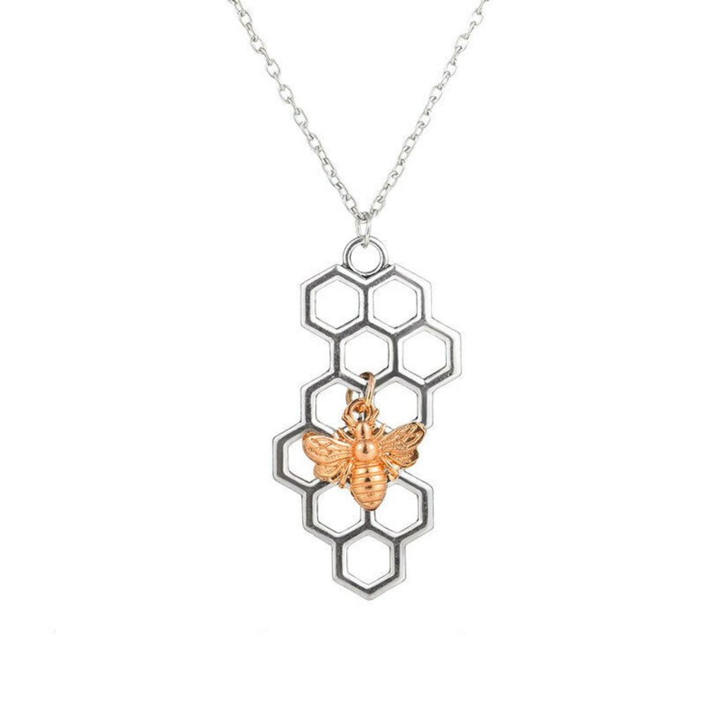 New *RARE* Silver Honeycomb Bumble Bee Necklace - Picture 3 of 10